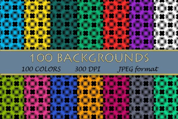 100 Geometric Patterns-043 and Collection of Digital Papers in 100 Colors