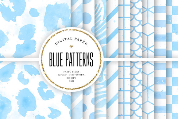 Blue Watercolor Patterns Digital Paper