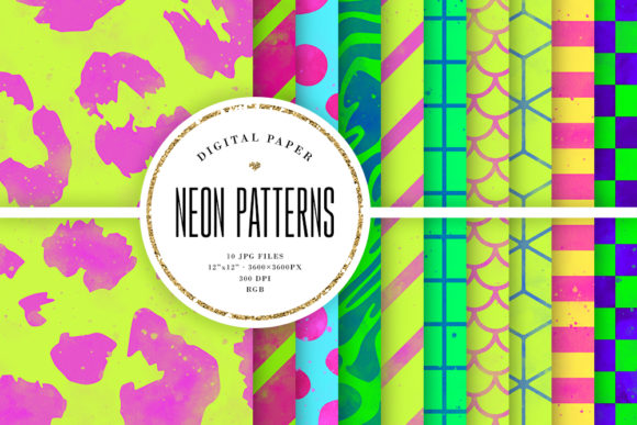 Bright Watercolor Patterns - Neon Colors