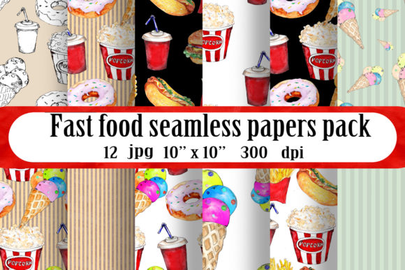 Fast Food Seamless Patterns Set