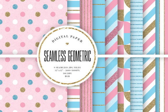 Pink Blue Seamless Geometric Patterns