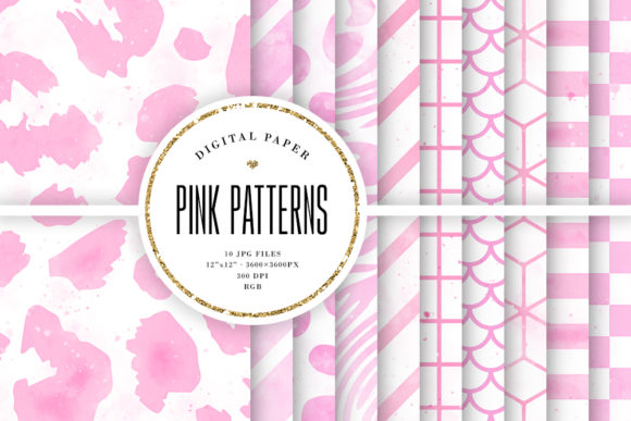 Pink Watercolor Patterns Digital Paper
